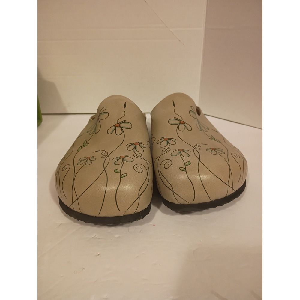 Calceo Women Beige Floral Daisy Print Cork Footbed Mule Clogs Size 42 - Picture 5 of 8